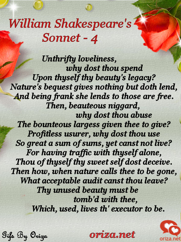 Shakespeare s Sonnet 4 Unthrifty Loveliness Why Dost Thou Spend